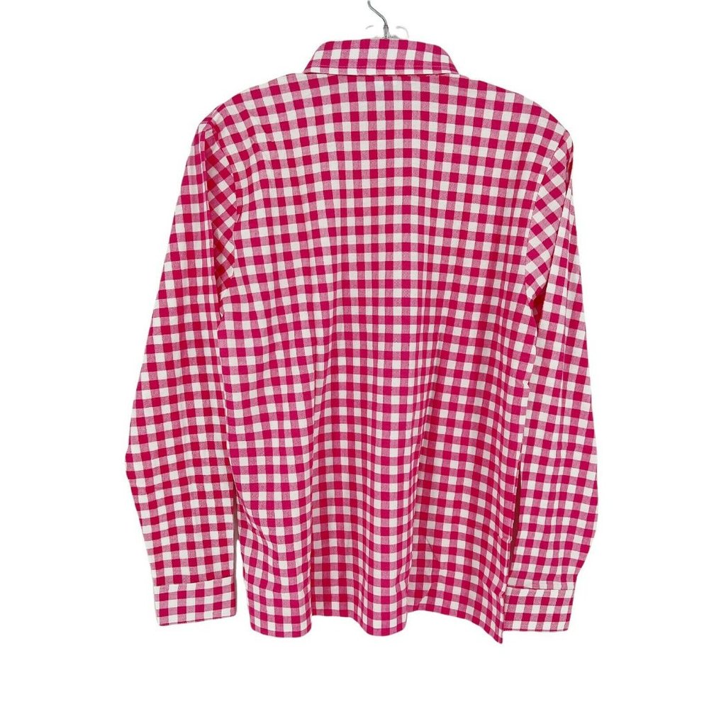 New Leon Levine Polo Shirt Women's Medium Long Sleeve Blouse Pink Gingha… - Picture 2 of 9